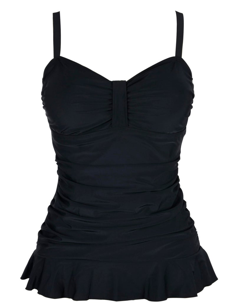 Hilor Women's 50's Retro Ruched Tankini Swimsuit Tops with Ruffled Hem Black 14 - Image 1